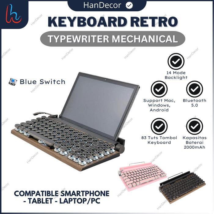 Keyboard Mesin Tik Bluetooth Retro Mechanical Typewriter RGB Vintage Charger Keyboard Typewriter