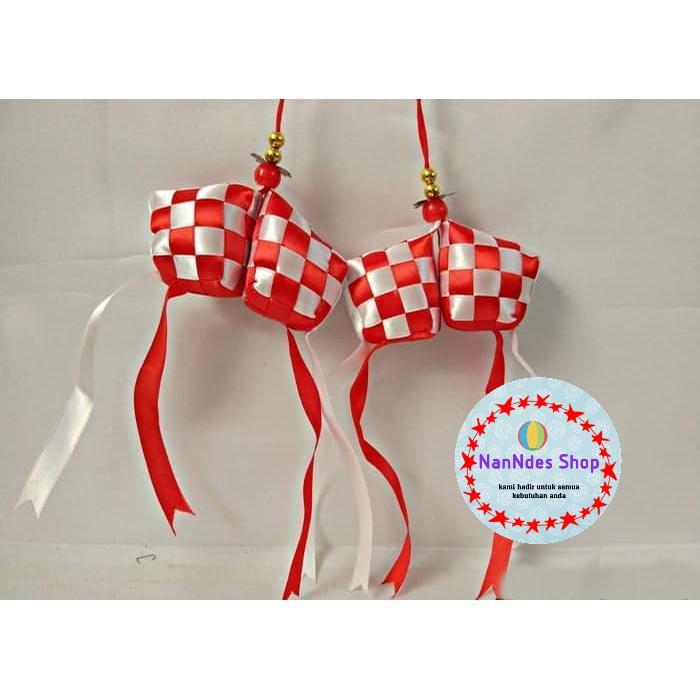 Ketupat pita satin merah putih - Gantungan hiasan mobil Hut RI