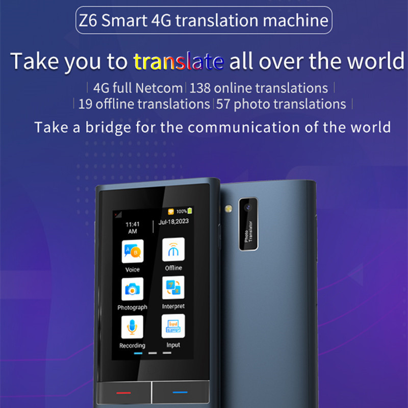 Z6 AI Voice Translator 117 Languages 3.1inch IPS Screen 4G SIM Card Internet 8G Memory Recording Int
