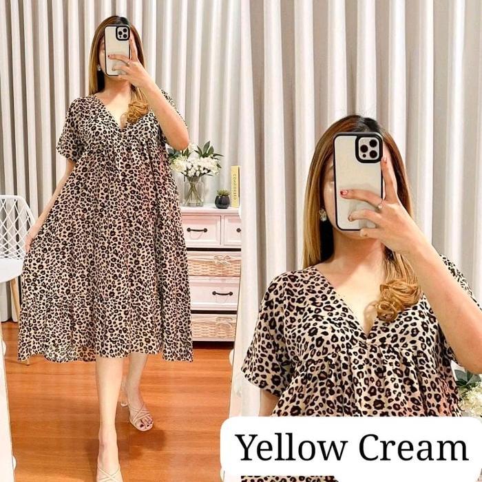 Dress Motif Rayon Xxl/Masayu Home Dress Midi Korean Motif Ruffle Kanzia/Dress Masayu Leopard