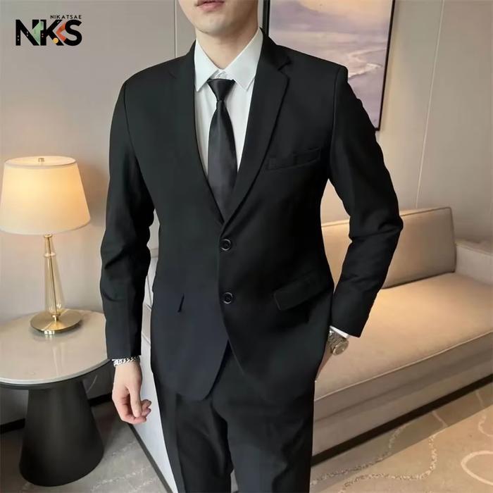 Jas Pria Formal Hitam Slimfit Polos Kancing 2 / Jas Wisuda / Blazer Pria / Jas Wedding / Jas Kantor