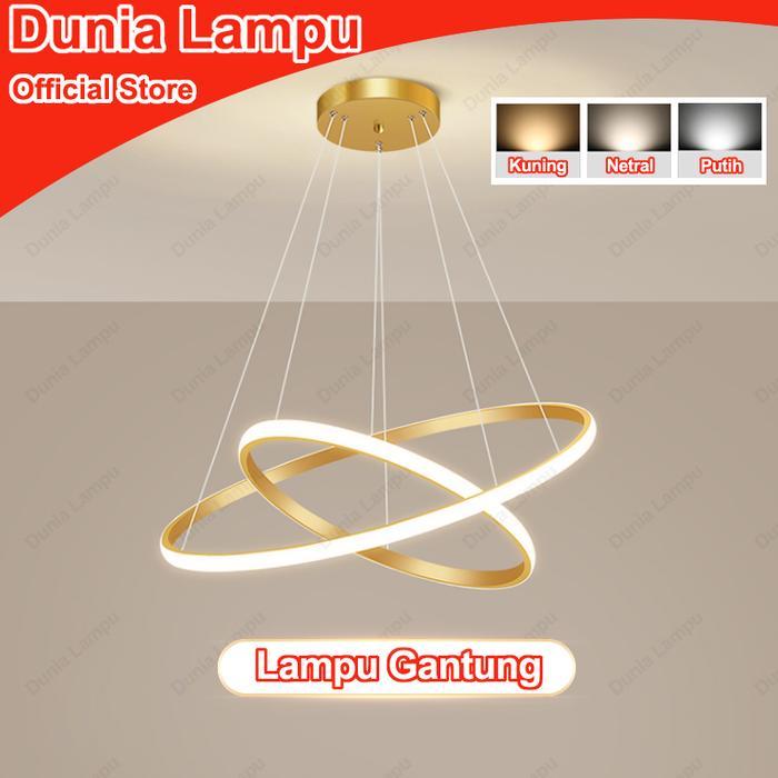 Dunia Lampu Lampu Plafon LED 3 Warna Lampu Gantung GOLD Lampu Hias Rumah Lampu Gantung LED 2 Ring