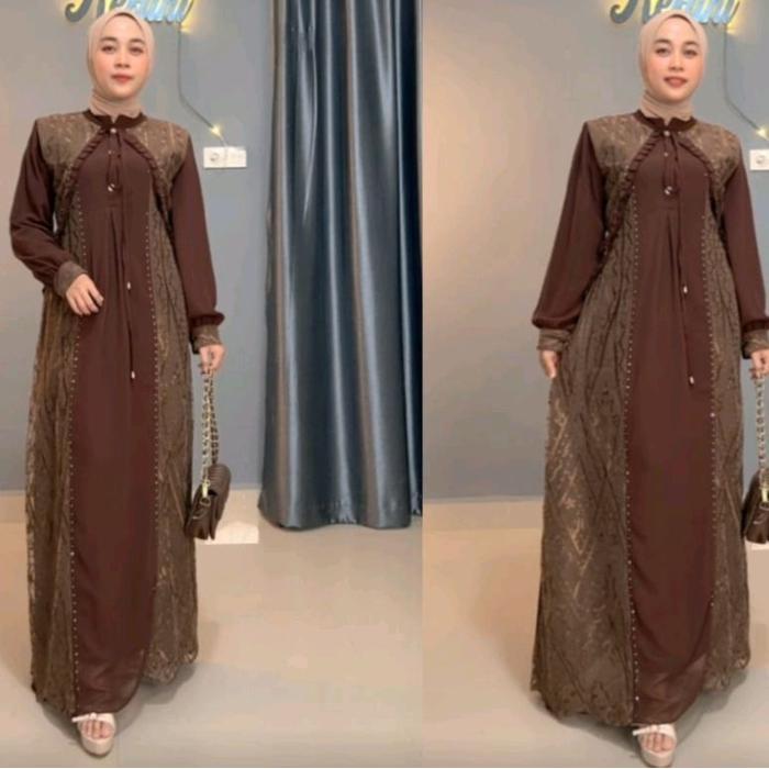 JASMINE DRESS GAMIS BURKAT SULTAN MAHOGANY BURGANDY GAMIS PESTA MEWAH ELEGAN