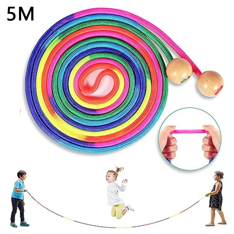 5M Children Group Skipping Rope Rainbow Long Rope Students Speed Skipping Rope -Fit Jump Rope With