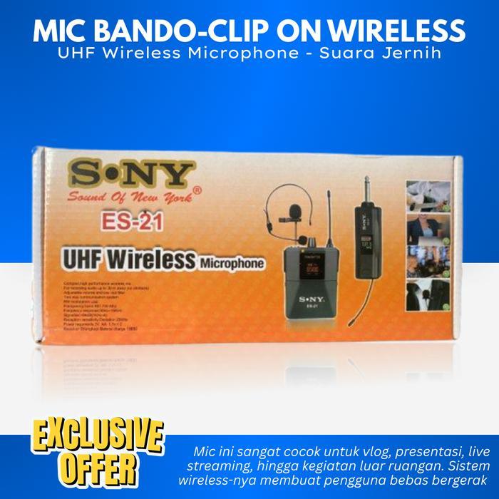 Microphone Wireless Clip On Bando Es-21 Wireless Microphone Mic Bando/Kancing Mikrofon Headset
