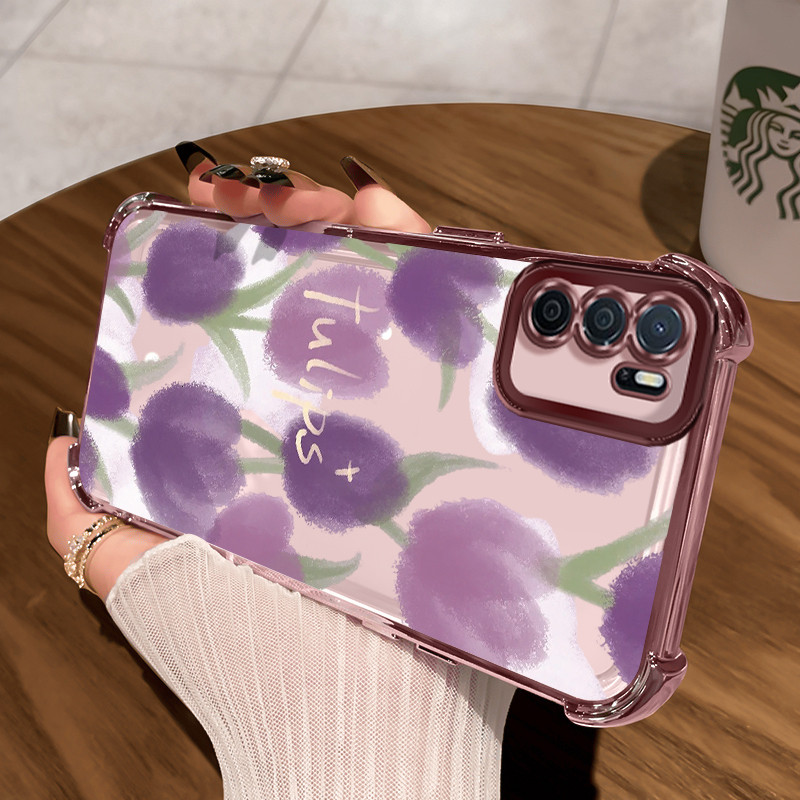 Casing Hp Untuk OPPO A16 OPPO A16s OPPO A54s Case Bunga cat air ungu Kasing Cesing Sembunyikan Airba