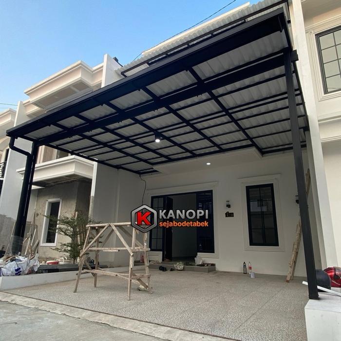 Kanopi Kontruksi Kanopi Alderon Twinwall 10mm Rangka Besi CNP Baja Ringan 0,75mm SNI Kedap Suara