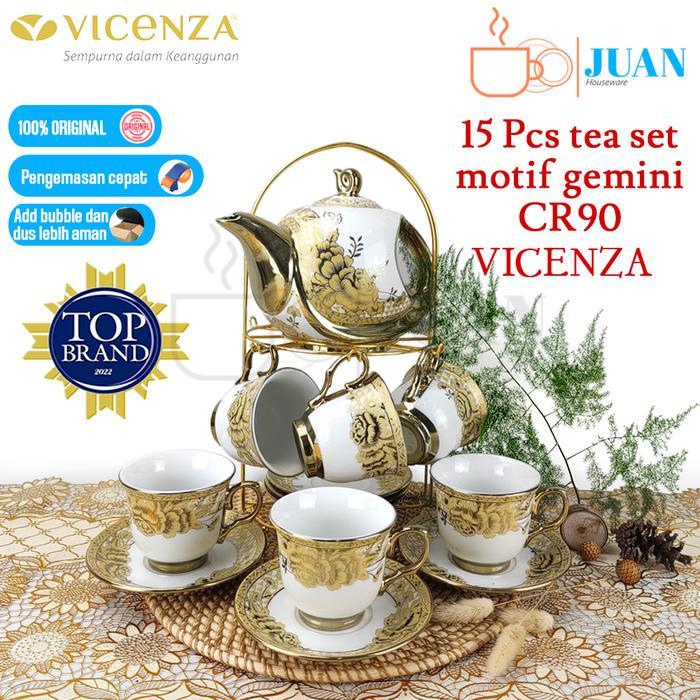 Tea set keramik teko + rak vicenza / coffee set motif gemini CR-90