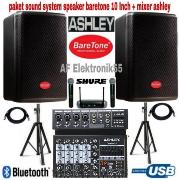 Paket Sound System Speaker Aktif Baretone 10 Inch + Mixer Ashley Ori