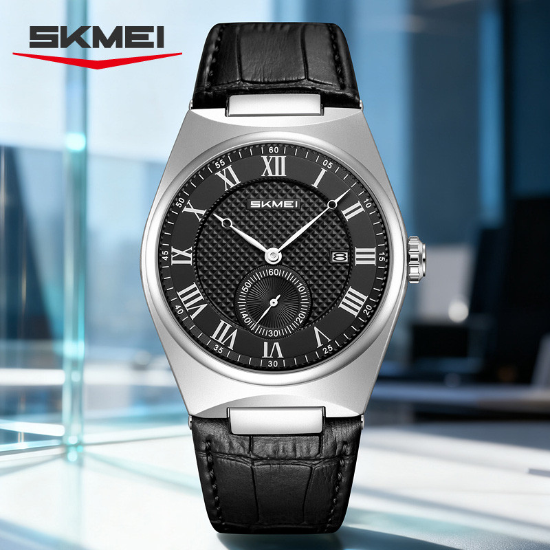SKMEI 9390 Classic Pairing Elegant Men's Quartz Watch Roman Waterproof Leather Strap Men's Casual