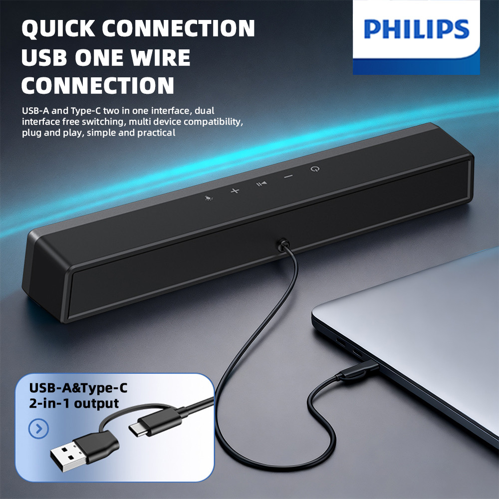 Philips Wired Speaker USB Line Subwoofer with RGB Light Bass Gaming Esport Bluetooth Soundbar for