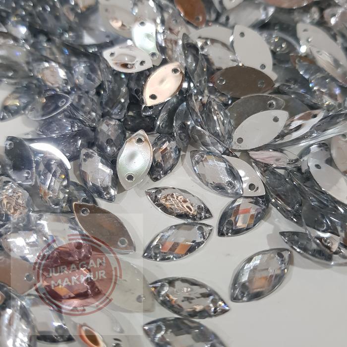 [2000pcs] Payet Daun 7x15mm - Mote Sipit Diamond Tempel - Payet Daun Permata Silver Mata Lancip