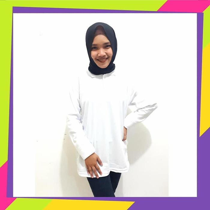 Kaos Kerah perempuan PUTIH Lengan panjang / polo panjang wanita / polo hijab / KAOS KERAH CEWEK