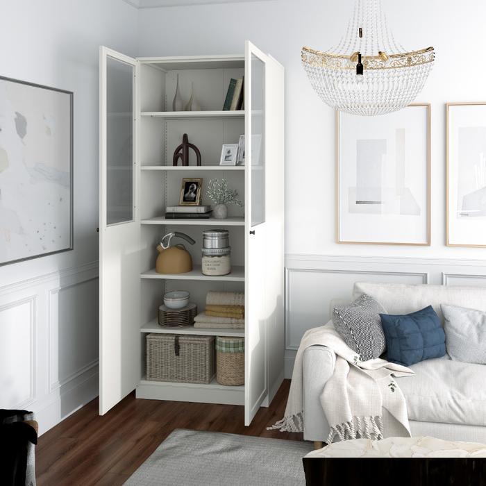 [WAKULLA] Logan Rak Buku Pintu Kaca Half - Putih Lemari Pajangan Tempat Penyimpanan Rak Serbaguna