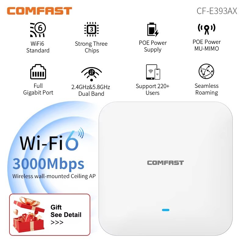 DISKON COMFAST WiFi6 High Power Ceiling AP AX3000 Gigabit Wireless Cover Access Point 2.4G 5Ghz 802.