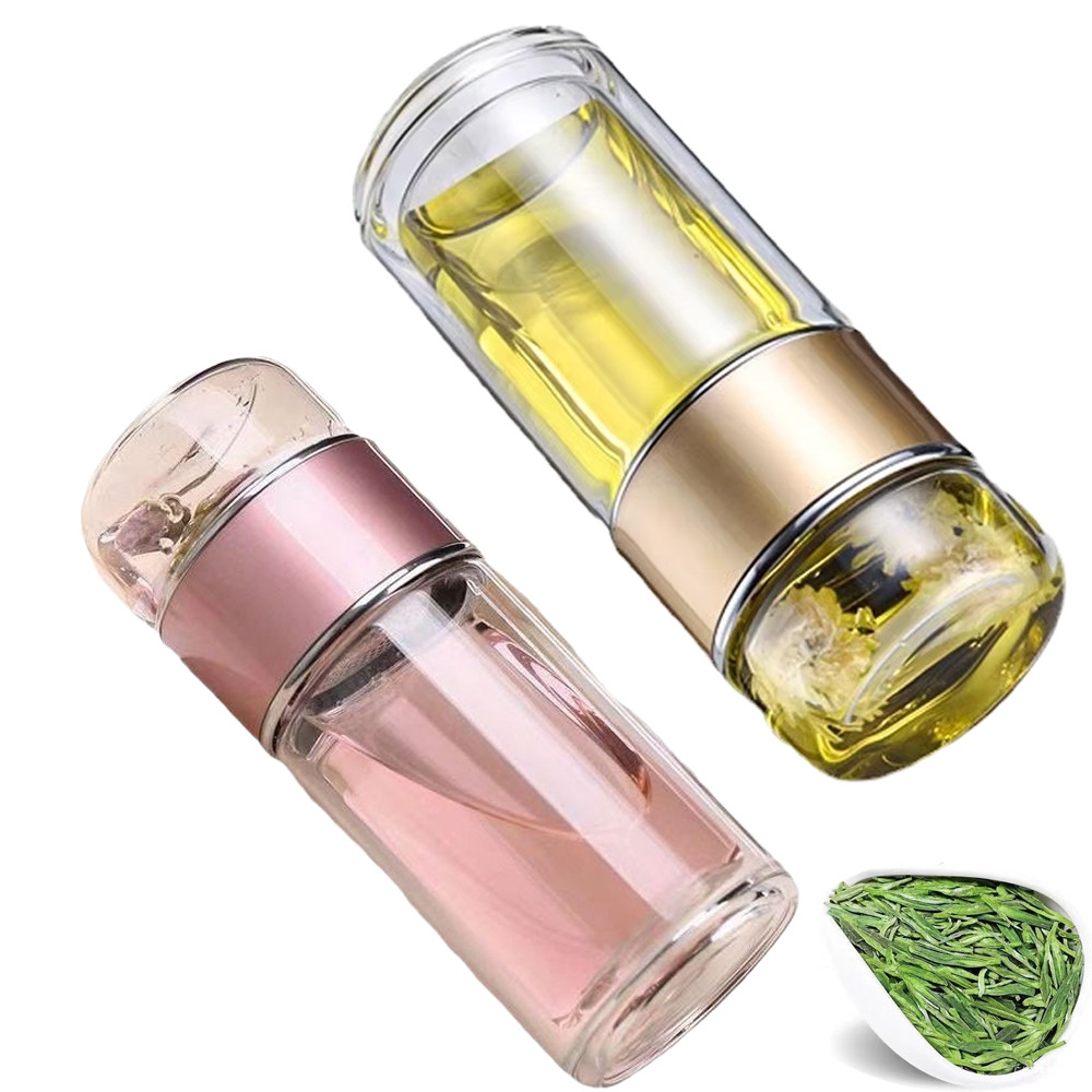 420ml Glass Cup with Double Walled Tea Infuser Easy To Clean Tea Infuser Cup Portable Tea Cup