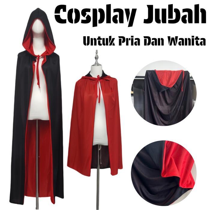 Cosplay Jubah Kostum Jubah Halloween Jubah Hitam Polos Plus Hoodie Kostum Halloween Pria Dan Wanita