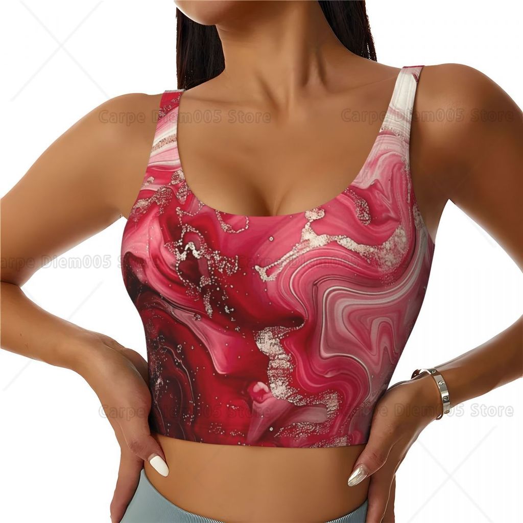 Abstract Red Marble Print Women's Sports Bra High-Impact Sports Vest, Tank Top for Yoga, Gym,