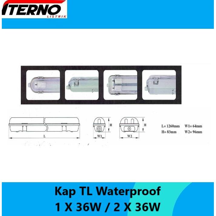 KAP LAMPU WATERPROOF 2X36 2X36W TL LED 2X16W IP65