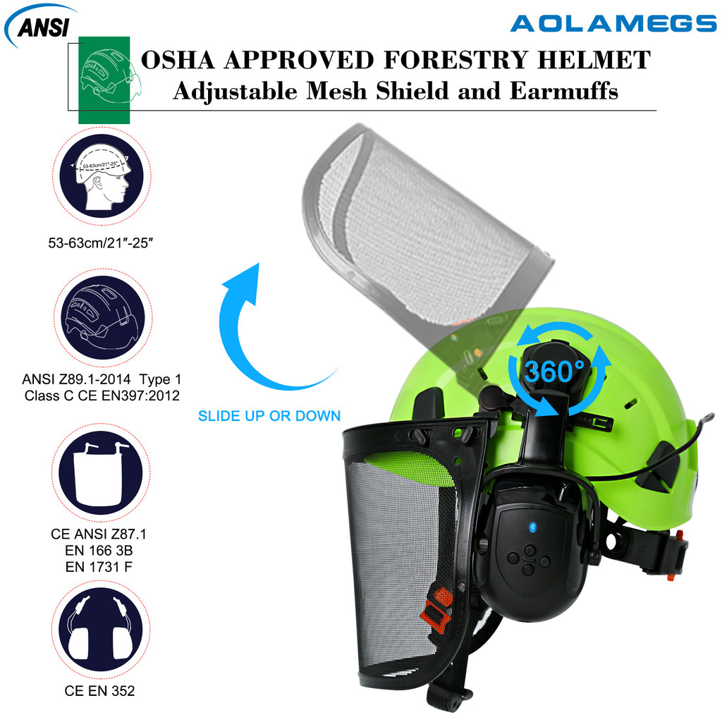 Safety Helmet with Full Face Mesh Protective Mask Bluetooth Earmuffs for Industrial Forestry Logging