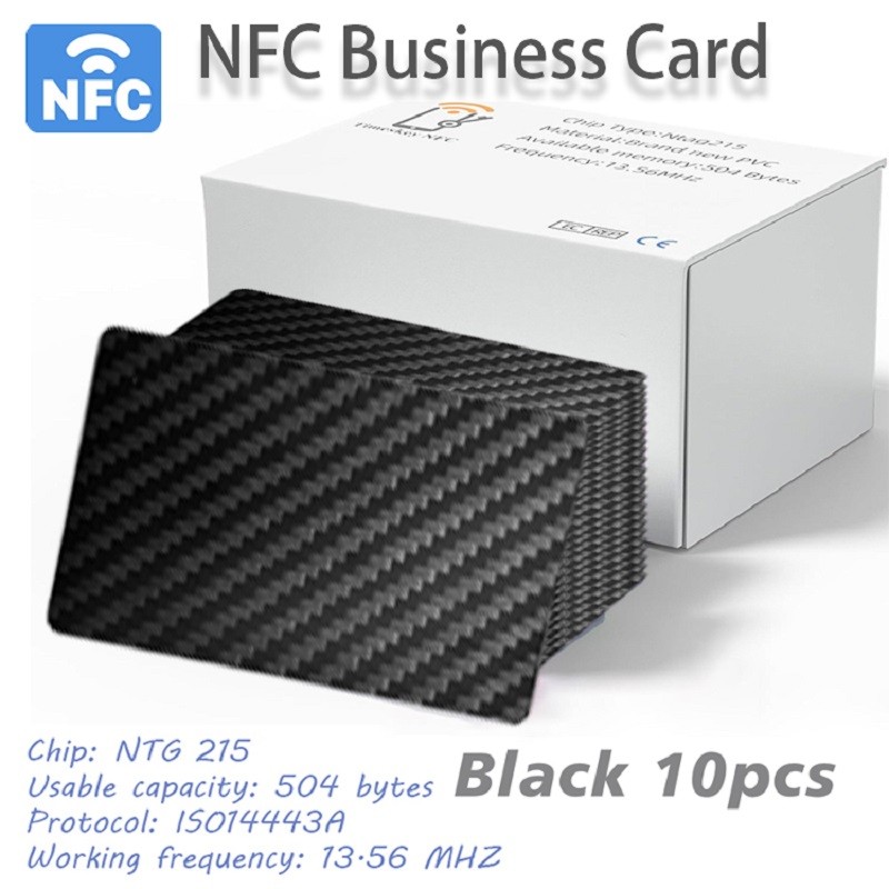 10pcs NFC Carbon Fiber Card NFC Tags 215 Chip Rewritable NFC 215 Tags NFC Clear Card Compatible