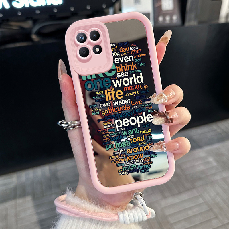 Casing Hp untuk Realme 8I Narzo 50 4G Case Casing Teks pola Silikon Softcase Kasing HP tali gantung 