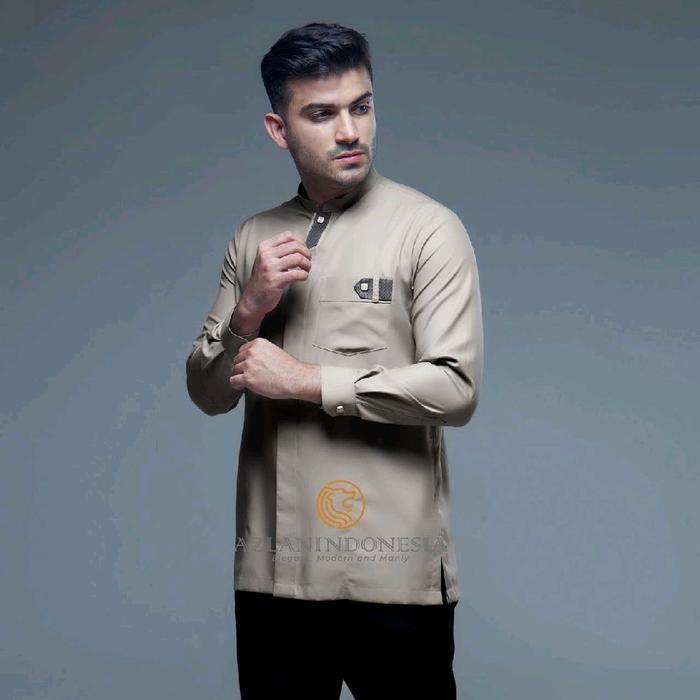 Azlan - Kemeja Koko Pria Shahenen Lengan Panjang Tosca Drak Coklat Hijau Muda