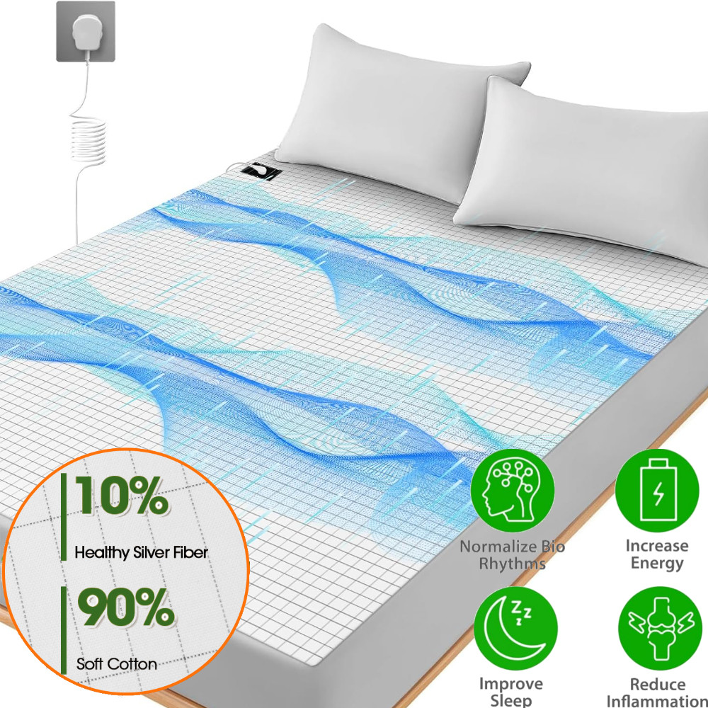 Grounding Bed Sheet Grounding Mat Earthing UK/USA/EU Plug with 10%Silver Fiber & 90%Organic Cotton