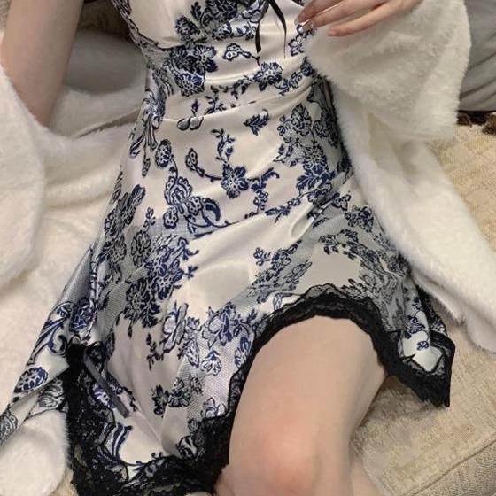 5654HGY Lingerie Dress Satin Mini Deep V Silk Baju Tidur Wanita Daster 313 Hitam Dewasa Pendek