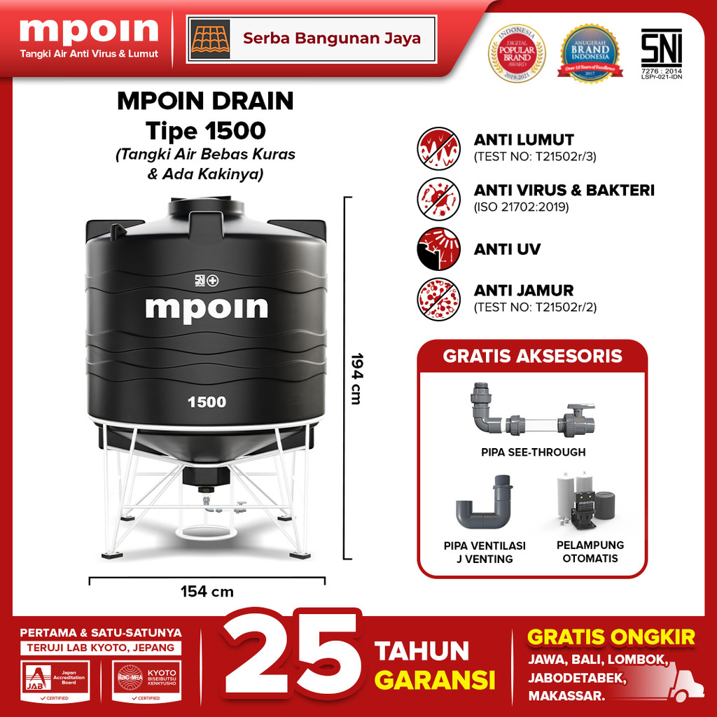 MPOIN DRAIN ( 1500 Liter ) TANGKI TOREN AIR