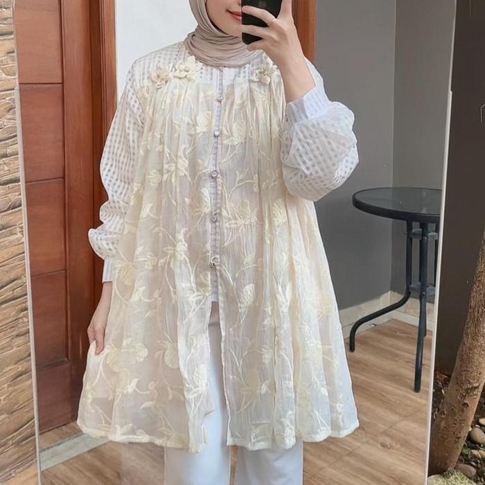 Lara Tunik Wanita Motif Bunga Tunik Wanita Lengan Panjang Tunik Lebaran