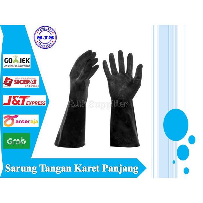 Sarung tangan karet hitam tebal panjang 40 cm Glove latex Hitam 30 cm