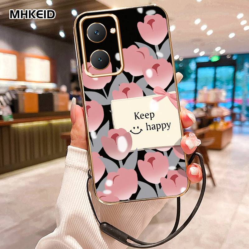 MHKEID Casing Hp Untuk VIVO Y03 Y18 Y18E Y28s Y28 5G Y28 2024 4G Case HP Casing pola Bunga yang baha