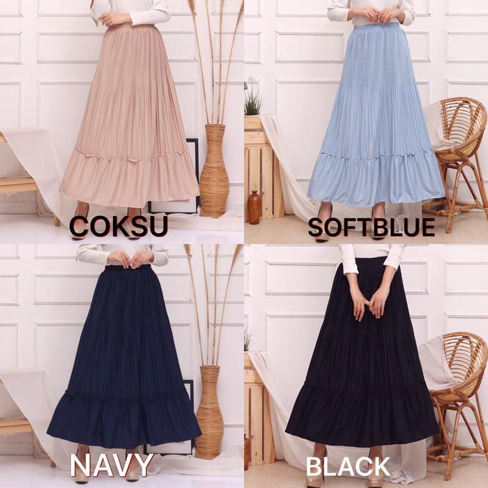 Rok Plisket Jumbo Premium Rok Lidi Wanita Kain Hyget Berkualitas Tinggi All Size Fit To Xxl Pinggang
