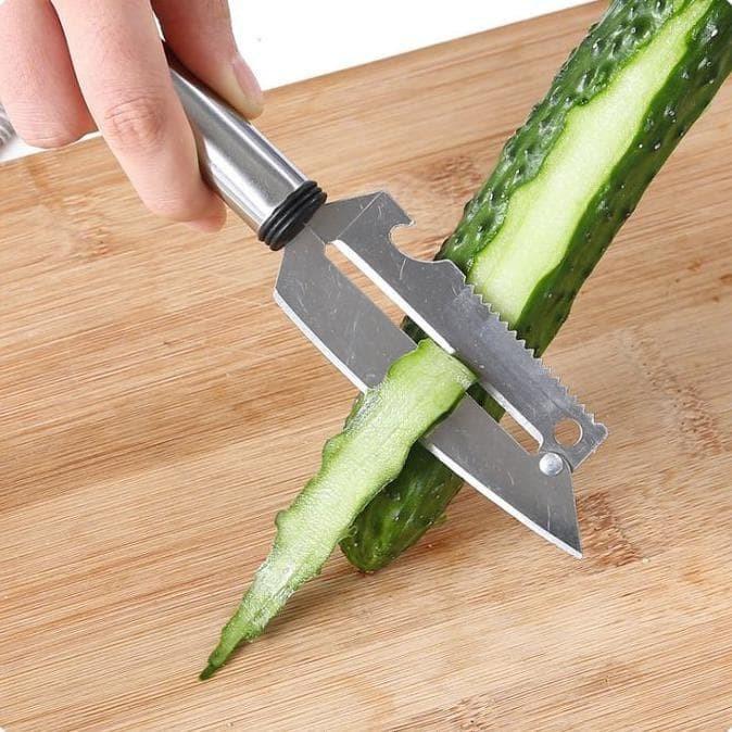 Pisau Stainless 4 in 1 Bisa Kupas - Gerigi - Buah - Pembuka Botol