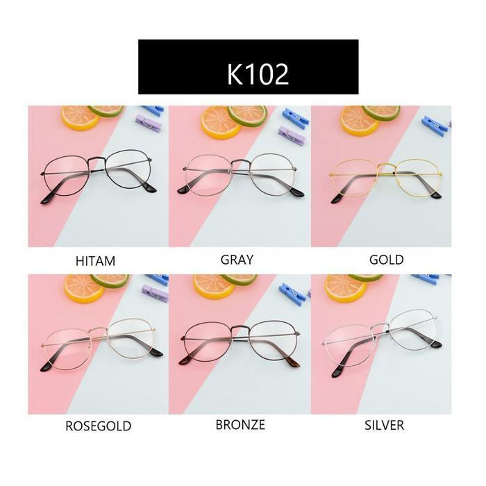 K102 Kacamata Wanita Kaca Mata Model Pria Unisex Fashion Besi Frame
