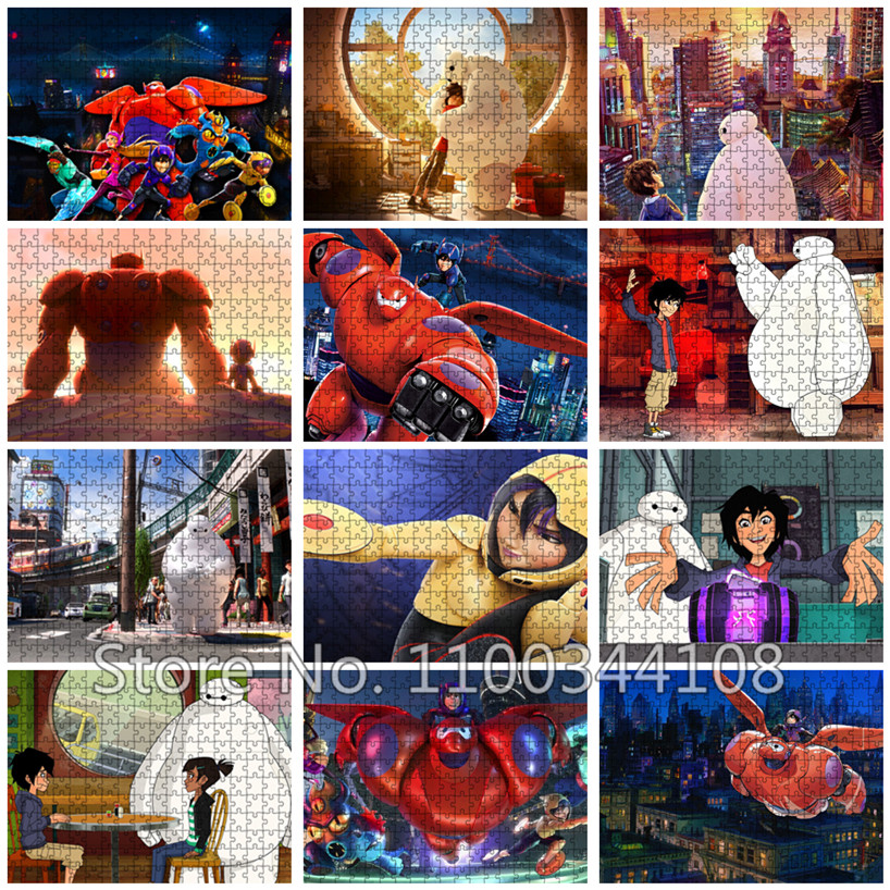 Disney Movie Big Hero 6 Puzzle Children's Educational Toys Cartoon Superhero Baymax 300/500/1000