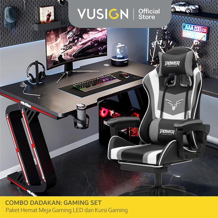 [COMBO DADAKAN SET GAMING 2] LED Gaming Table & Chair Package/Paket Hemat Set Meja Gaming LED dan Ku