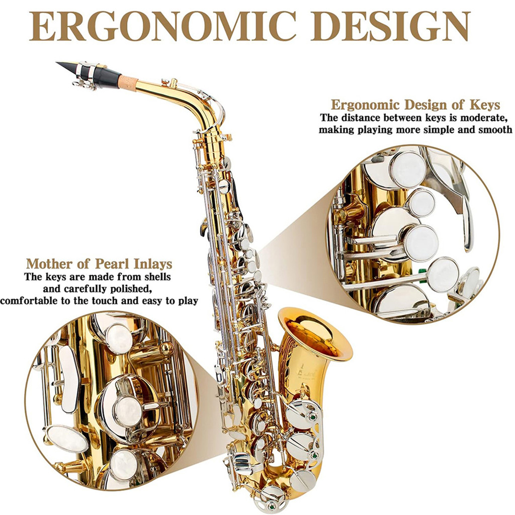 SLADE Gold Silver Saxophone Eb Alto Saxophone Brass Body Saxophone Set with Case Reed Sax Accessory