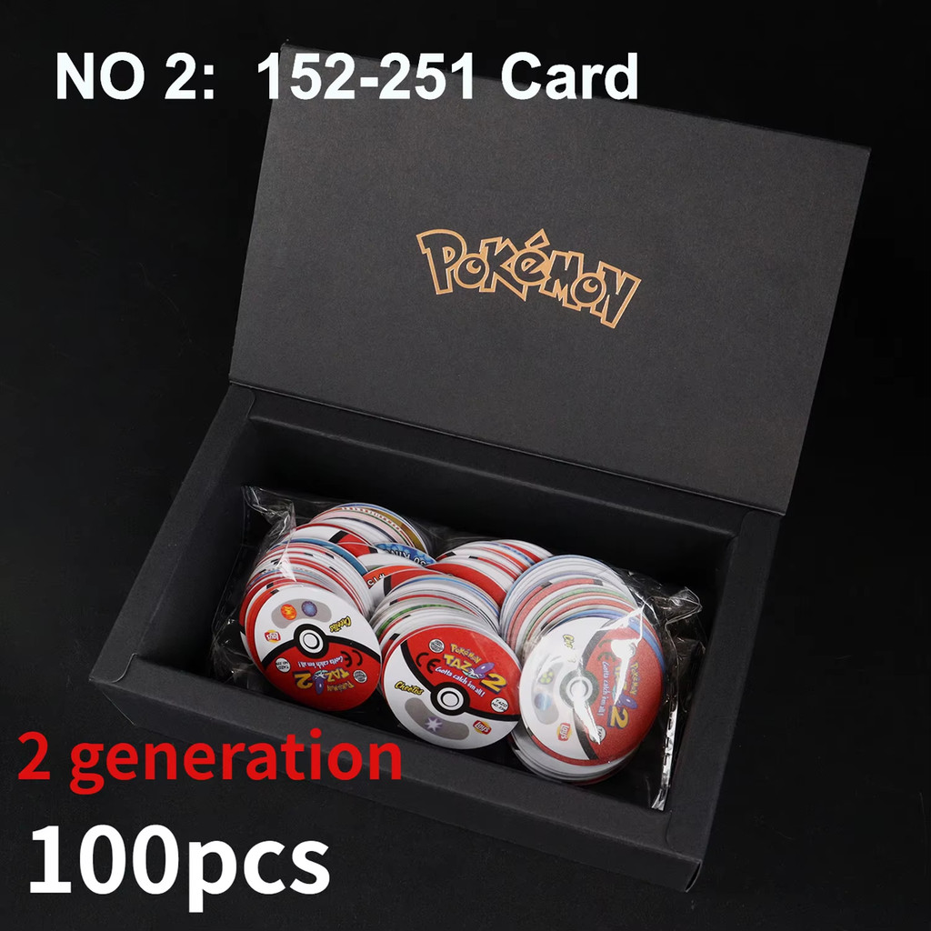 100/160pcs Pokemon Tazos 1/ 2 Generation Strokes Box 3D Round Square Collection Cards Album Trainer