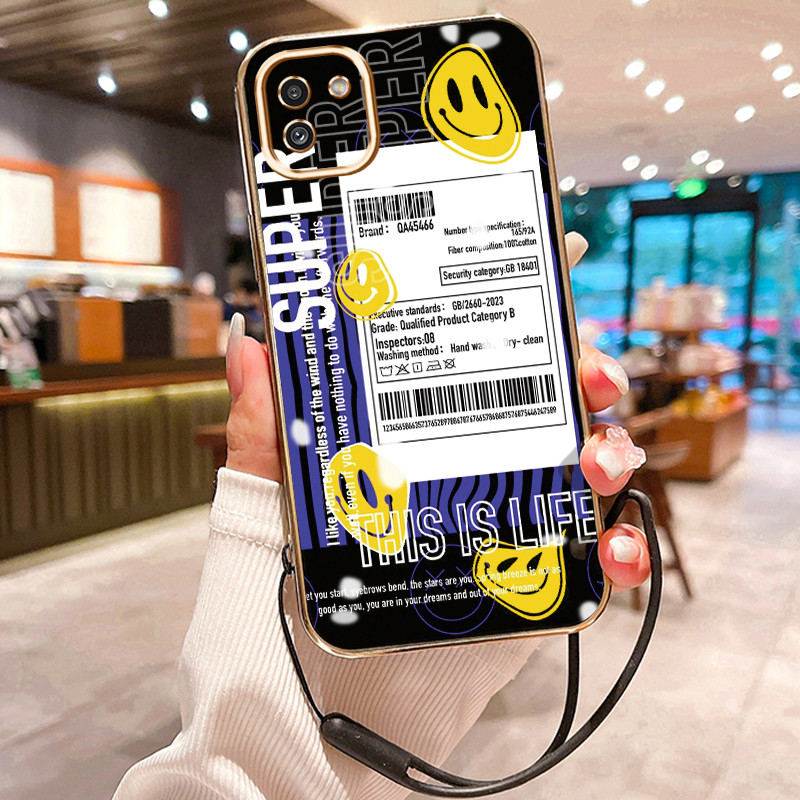 Casing Hp Untuk Samsung Galaxy A03 A03s A03 Core Case Wajah tersenyum X pink Penyepuhan Cesing silik