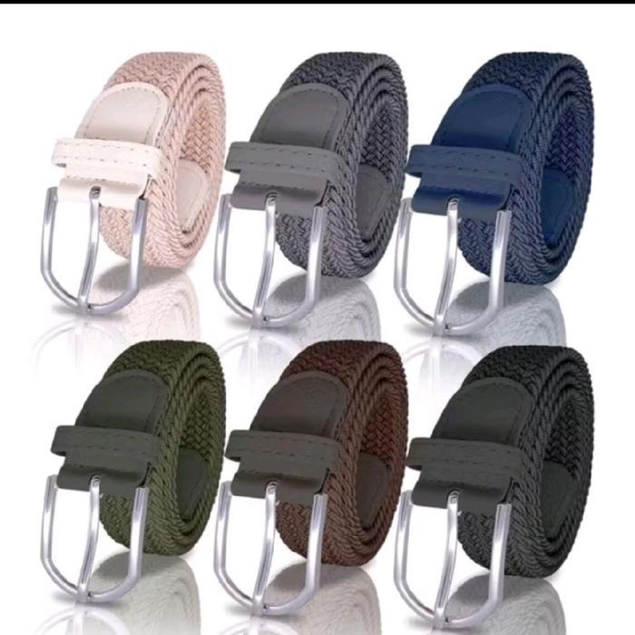 Sabuk pria wanita rajutan anyam kepala besi model tusuk jarum polos