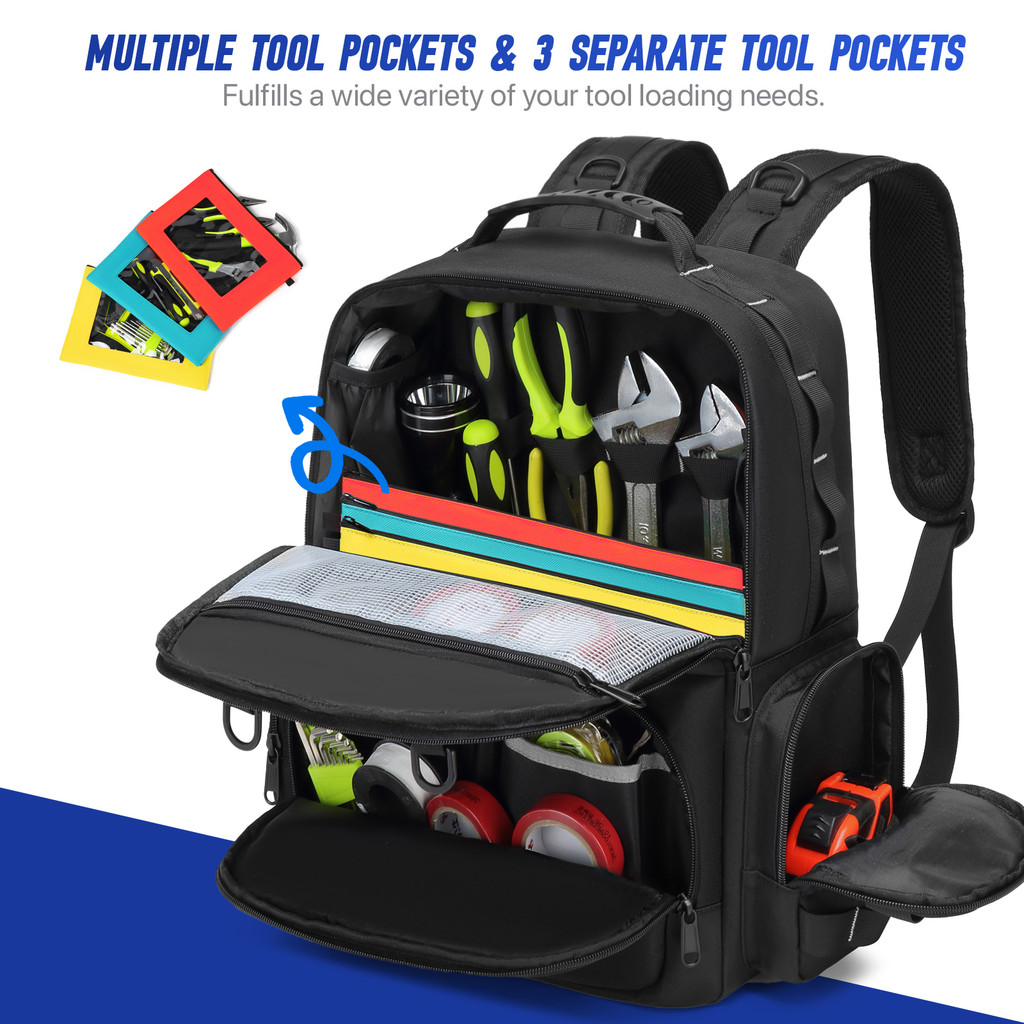 Multiple Pockets Tool Backpack Heavy Duty Tool Organizer Electrician Plumber Maintenance Tool Bag