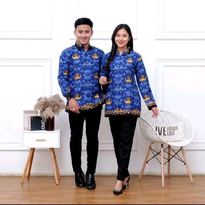 Seragam Korpri Kerah Hitam Wanita Pria Terbaru Lapis Furing Bahan katun Sekar Bengawan Blazer Kerja