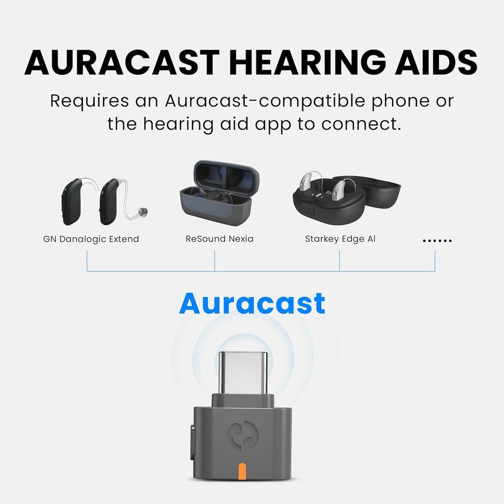 Avantree C82 Aura - Auracast Audio Transmitter, USB-C Adapter for Hearing Aids, Compatible with