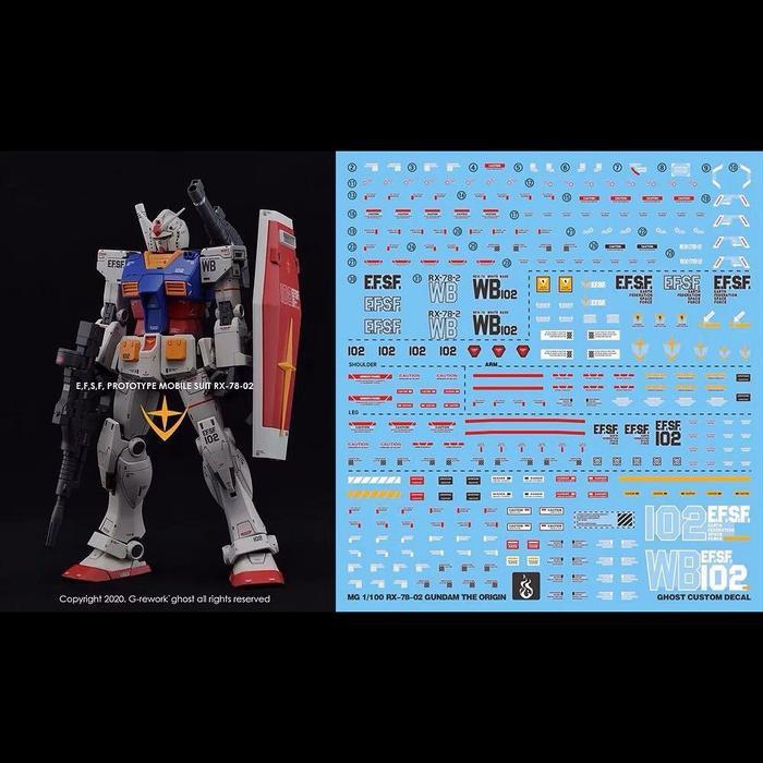 MG GUNDAM THE ORIGIN RX-78-02 GUNDAM WATER DECAL GHOST CUSTOM DECAL