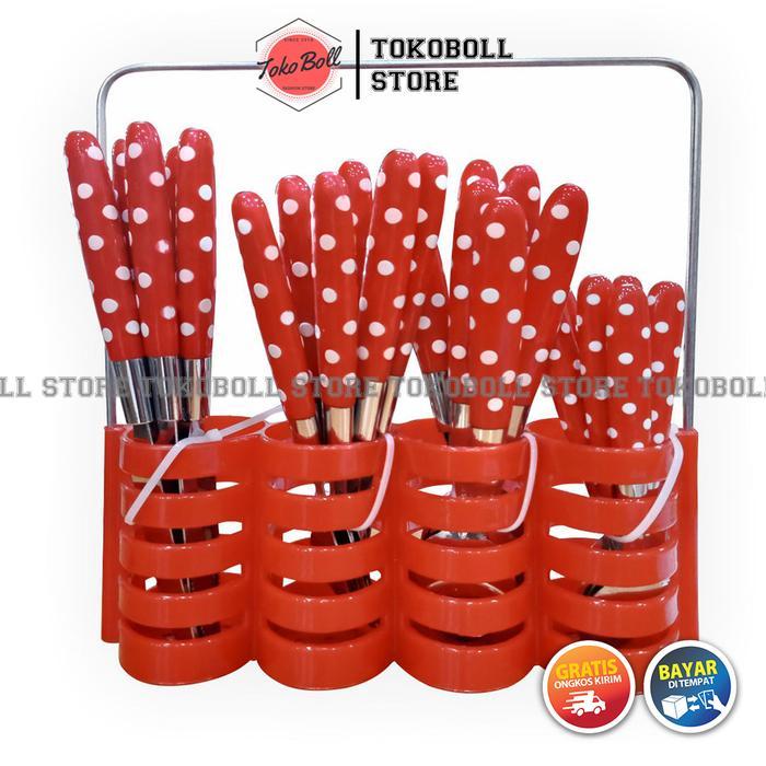 Alat Makan Gantungan Panci Alat Dapur Stainless Dan Sendok Makan 1 Set Motif