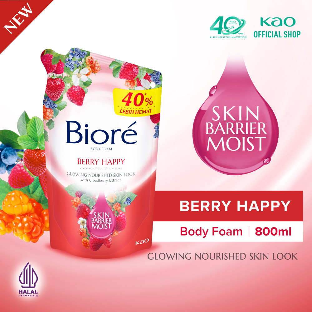 Biore Body Foam Sabun Mandi Cair Berry Happy 800ml Pouch