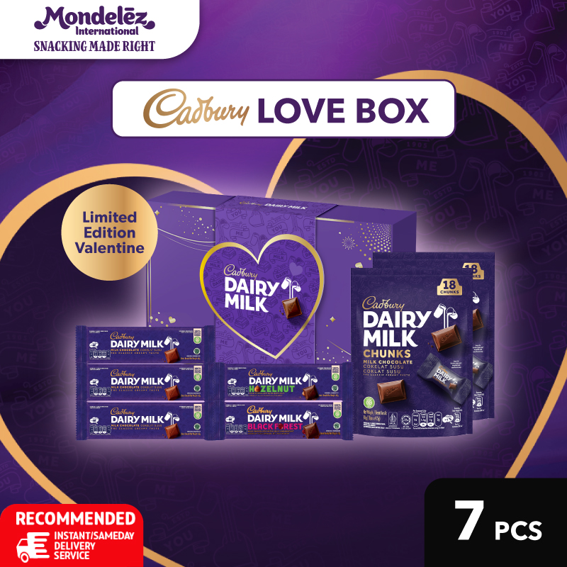 

[LOVE BOX] - 2pcs Cadbury Sharebag Isi 18 + 5pcs Cadbury Chocolate 62gr | Hadiah - Kado - Parcel - Bundle - Gift Camilan Valentine Coklat Susu