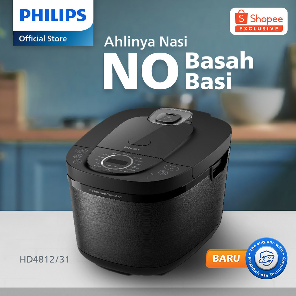 Philips Digital Rice Cooker Magicom 1.8 L - 3000 Digital Series Hd4812/31 - Hitam - 18 Menu Masak -